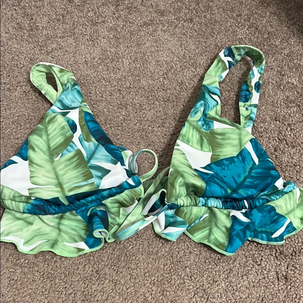 Tropical Leaf Print Bikini Top